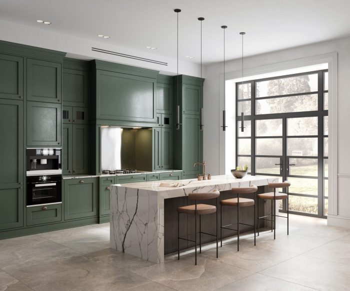 modern kitchen with aluminium french doors fitted from the classic heritage collection - Stafford uPVC